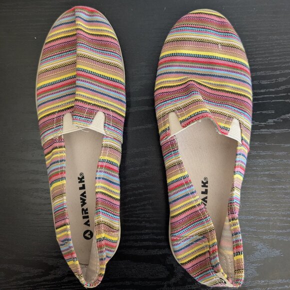 Airwalk multi colored striped flat espadrilles 8.5. striped slip on shoes flats - Picture 1 of 7